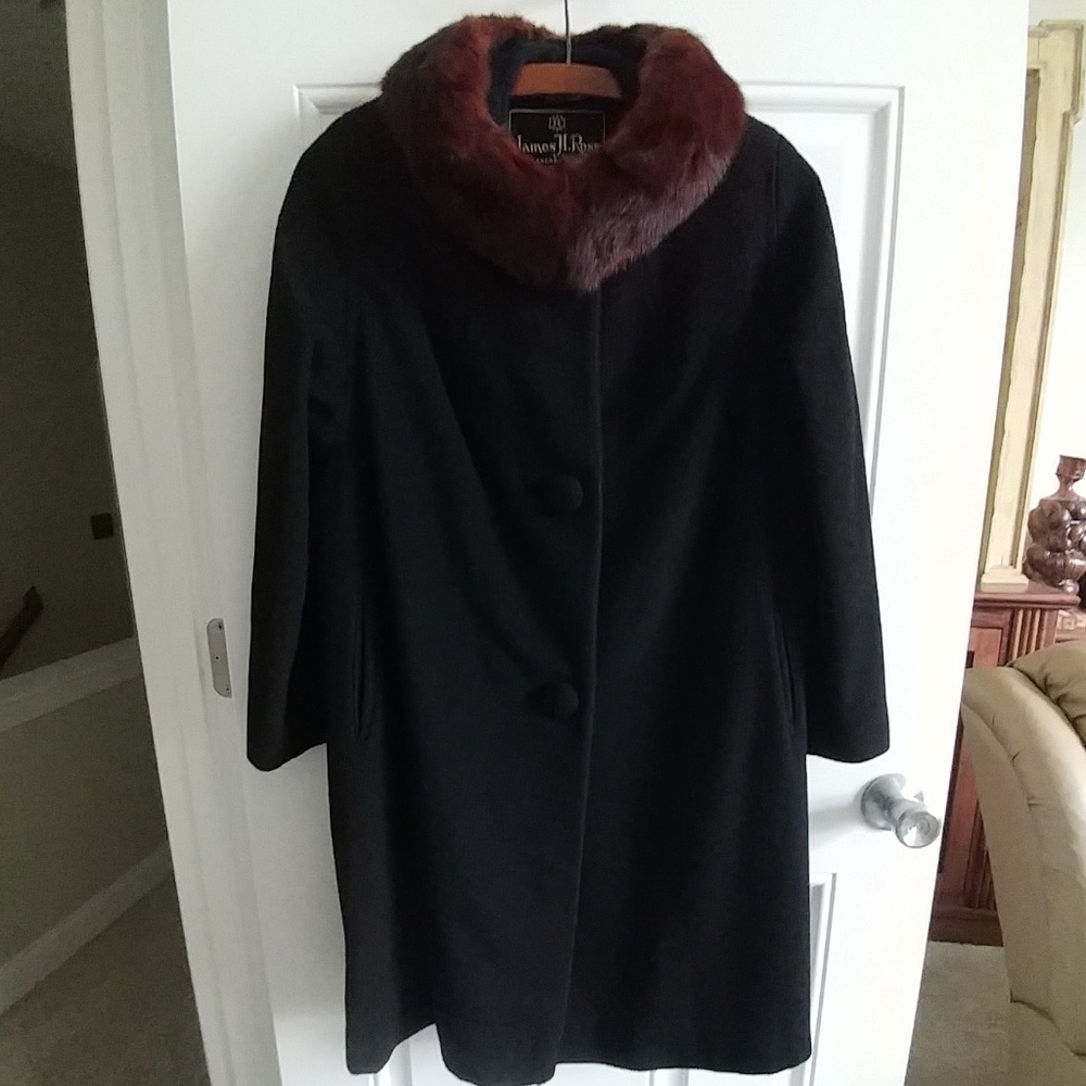 Vintage Cashmere hand tailored black coat fur EUC